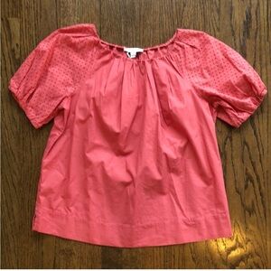 NWT Coral Puff Eyelet Sleeve Women's Cotton Top Size Small